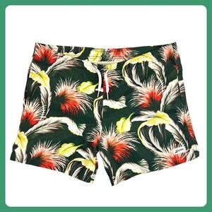 Bather Swim Trunks Men's Medium Green Red Floral Tropical Quick Dry Mesh Lined